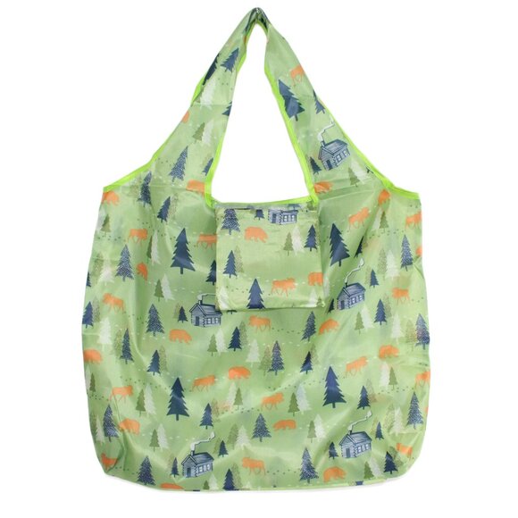Foldable Compact Green Graphic Reusable Grocery Tote Shopping Bag - Picture 1 of 2